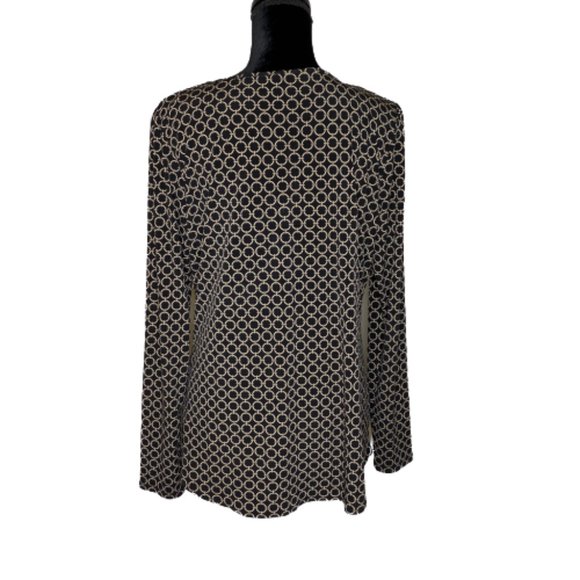 Michael by Michael Kors Blouse Womens Large Geometric Peasant Top Black Tan - Picture 7 of 14